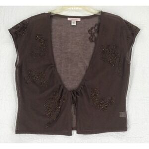 Intuitions Sheer Crop Cover Top Size L Bead Embellished Brown